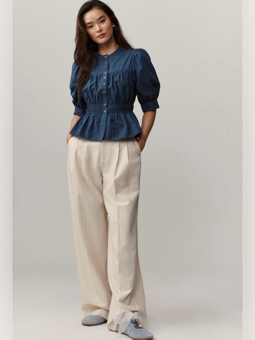 Maeve puff sleeve button down top